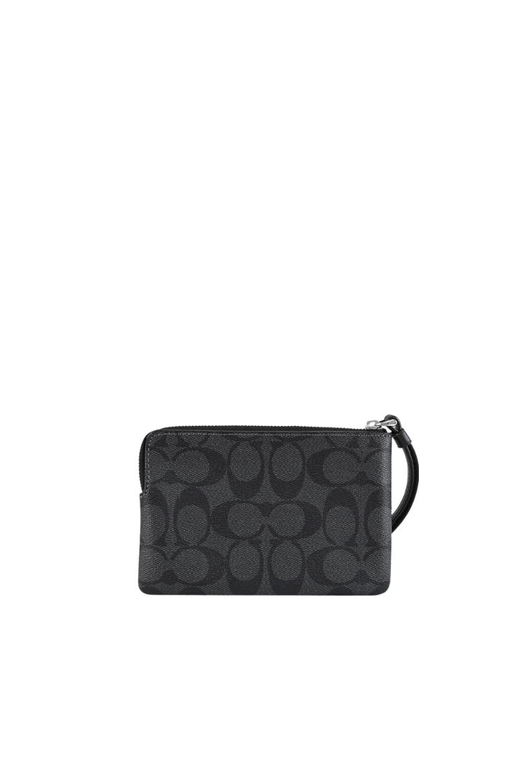 Coach Corner Zip Wristlet In Signature Canvas In Graphite Black CS602