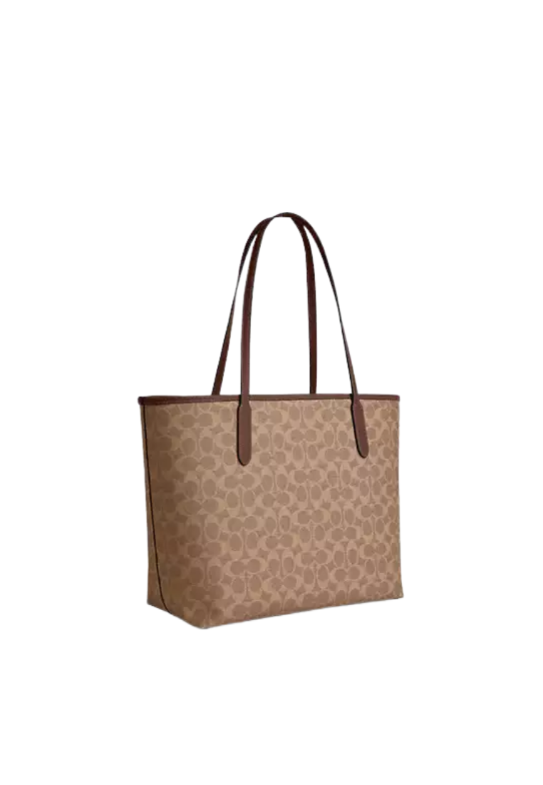 Coach City Signature Canvas Tote Bag In Tan Brown CV976