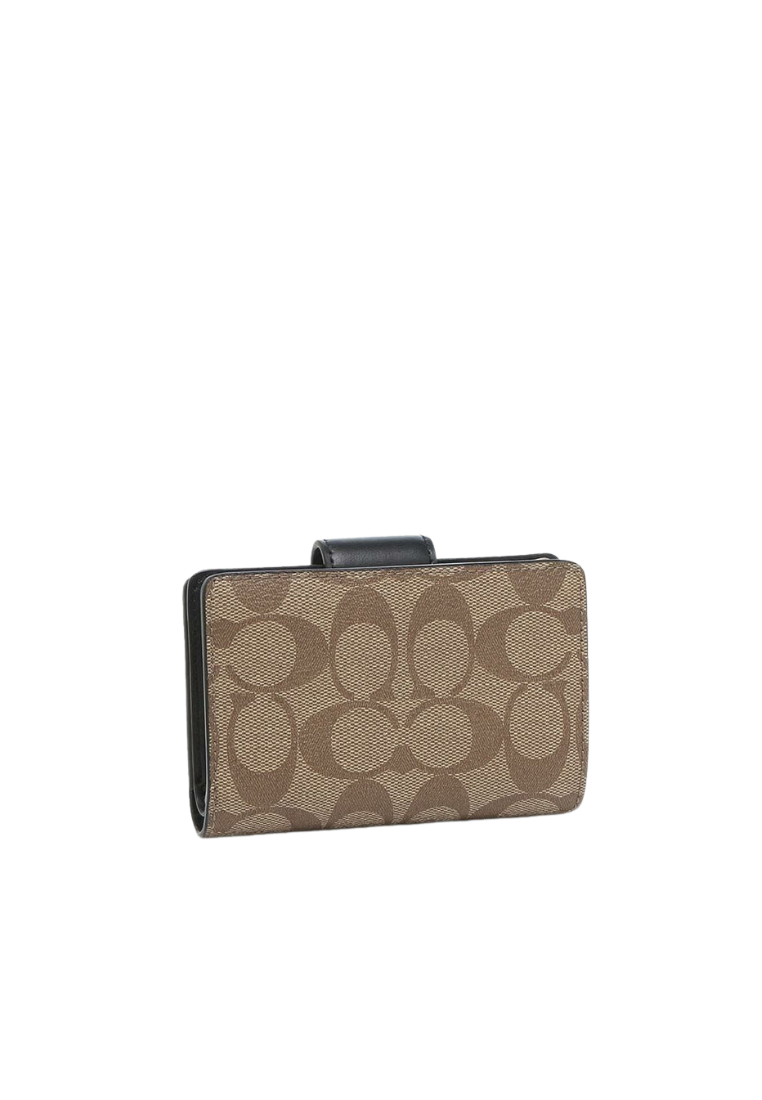 Coach Signature Medium C0082 Corner Zip Wallet In Khaki Black