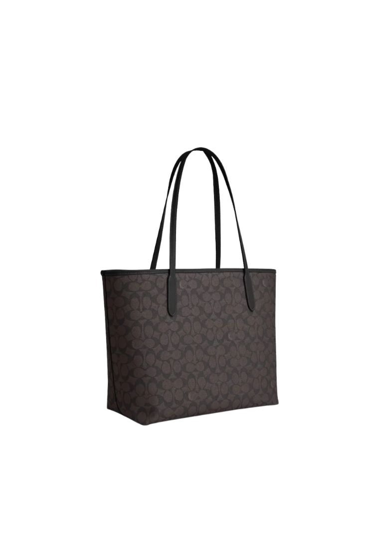 Coach City Tote Bag in Signature Canvas In Walnut Black CV976