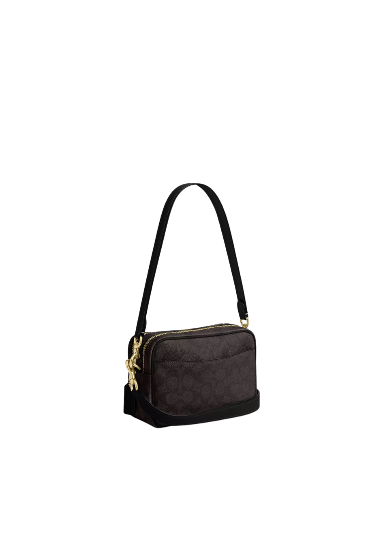 Coach Mini Carey Crossbody Bag In Signature Canvas In Walnut Black CEK69