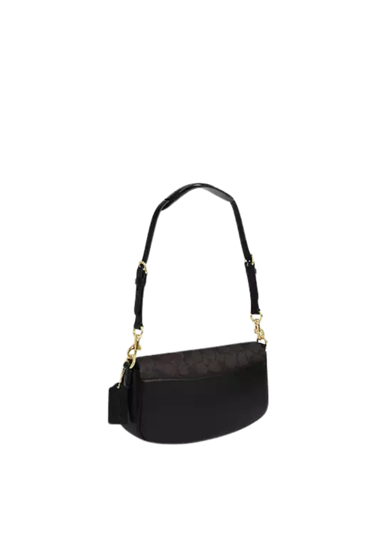Coach Andrea Shoulder Bag Signature Canvas In Walnut Black CV973