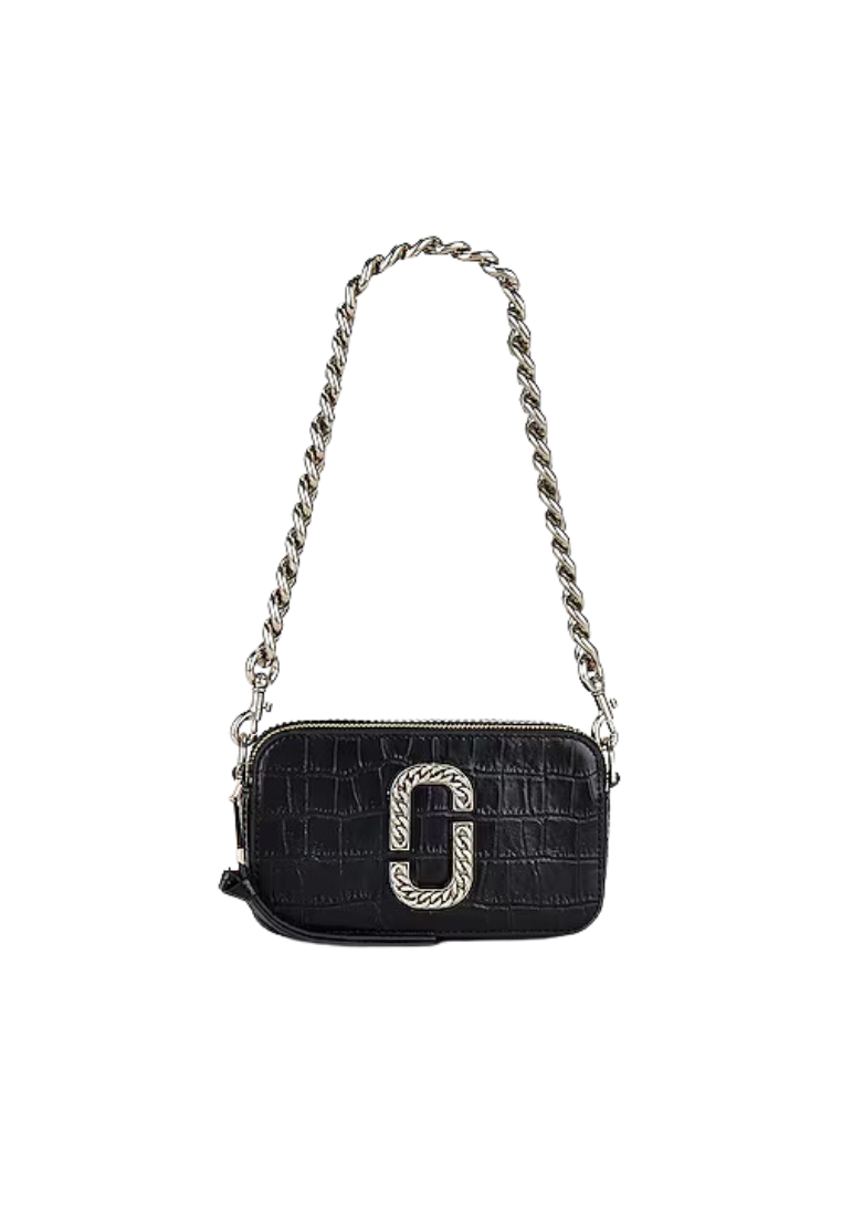 Marc Jacobs The Croc Embossed Snapshot Crossbody Bag In Black H154L01SP22