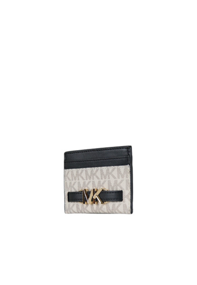 Michael Kors Reed Card Case Logo Signature In Vanilla Black 35S3G6RD3B