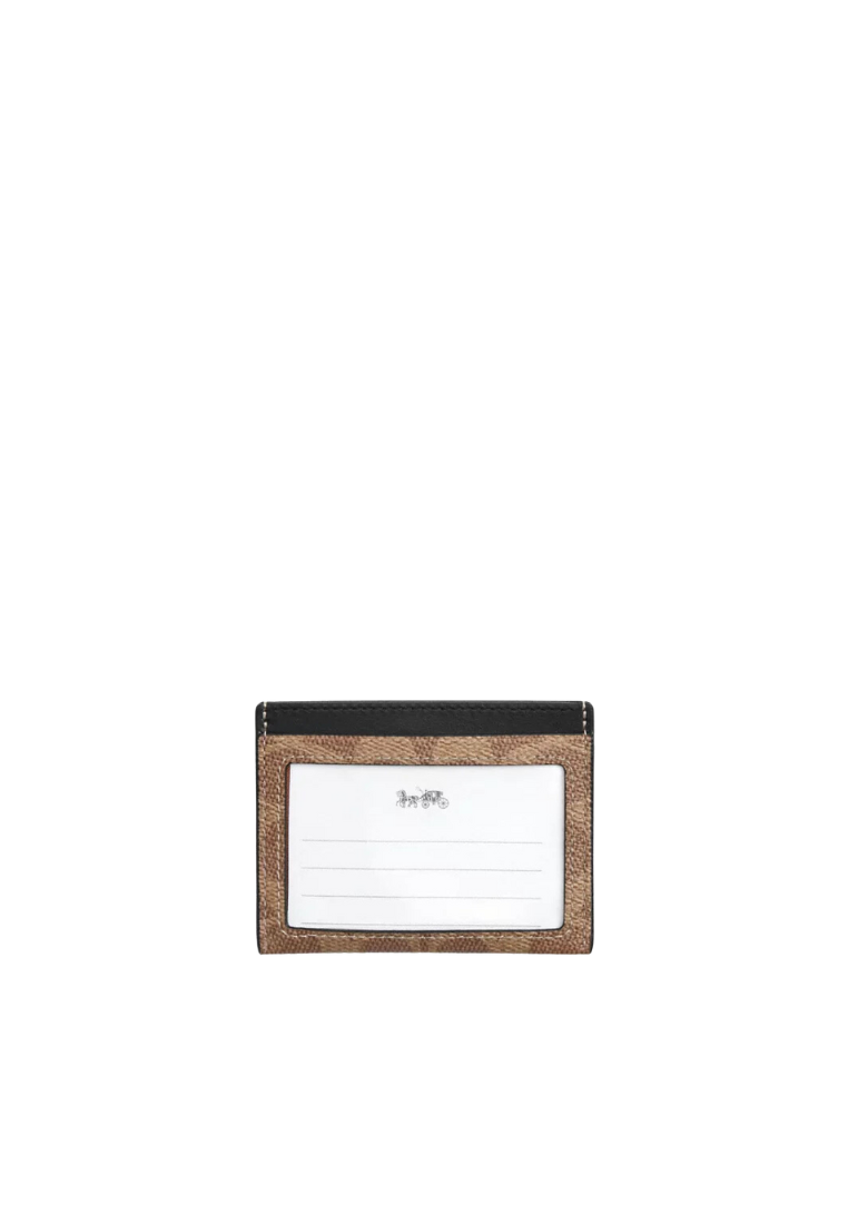 ( AS IS ) Coach Slim ID Card Case Signature Canvas In Tan Black CW366