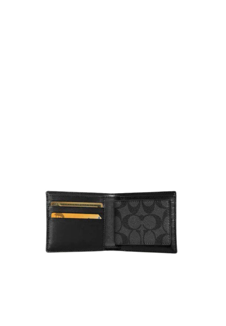 Coach Compact ID Wallet In Charcoal Black CR905