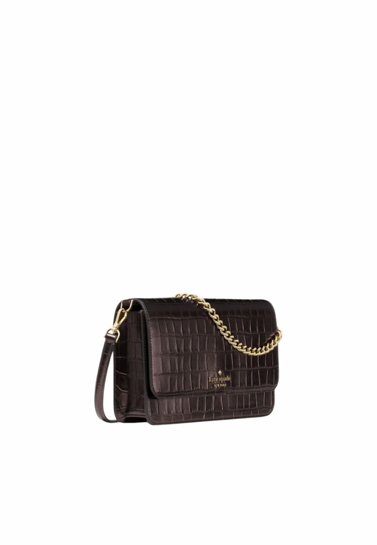 Kate Spade Madison Croc Embossed Willow Crossbody Bag In Hot Fudge KN236