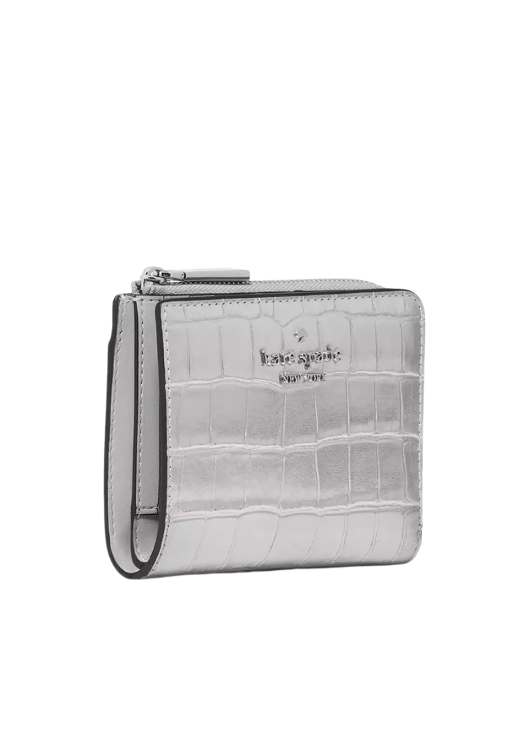 Kate Spade Madison Croc Embossed Small L-Zip Wallet In Silver KM622