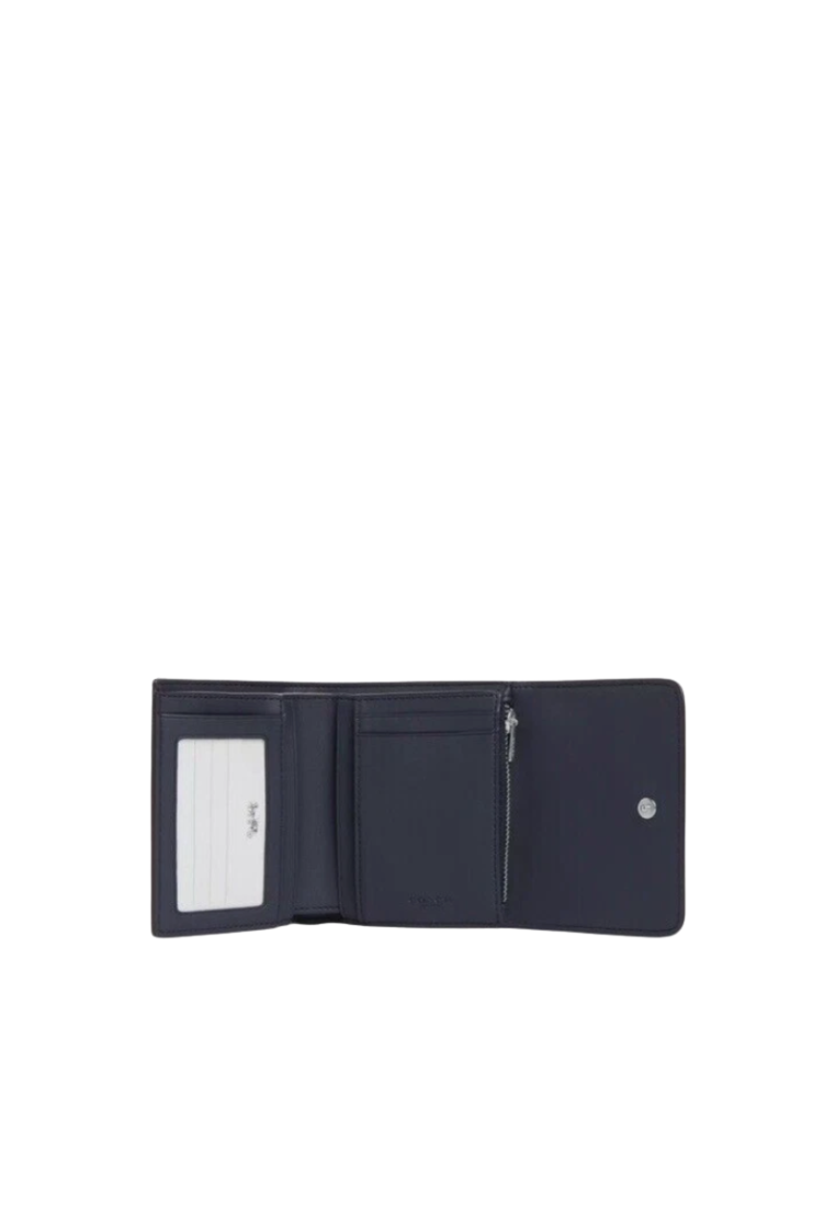 Coach Trifold Wallet Colorblock Micro Signature Canvas In Graphite Light Mist CF369