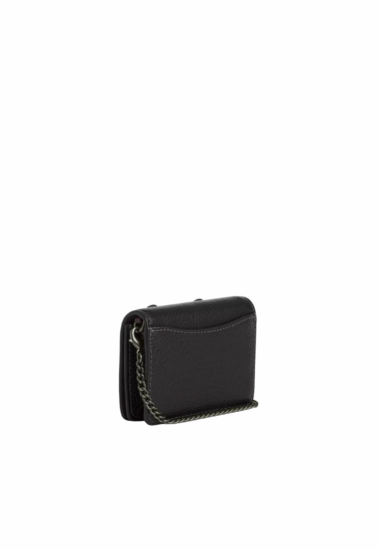 Coach Mini Wallet On a Chain With Floral Applique In Black CAL71