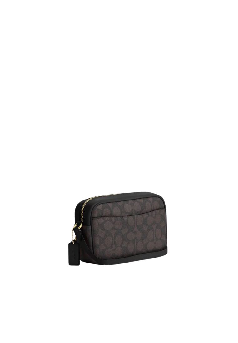 Coach Mini Jamie Camera Bag Signature Canvas In Walnut Black CY752