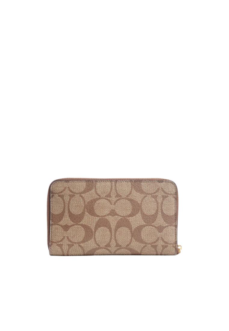 Coach Signature Medium Wallet ID Zip In Khaki Saddle Multi 88913