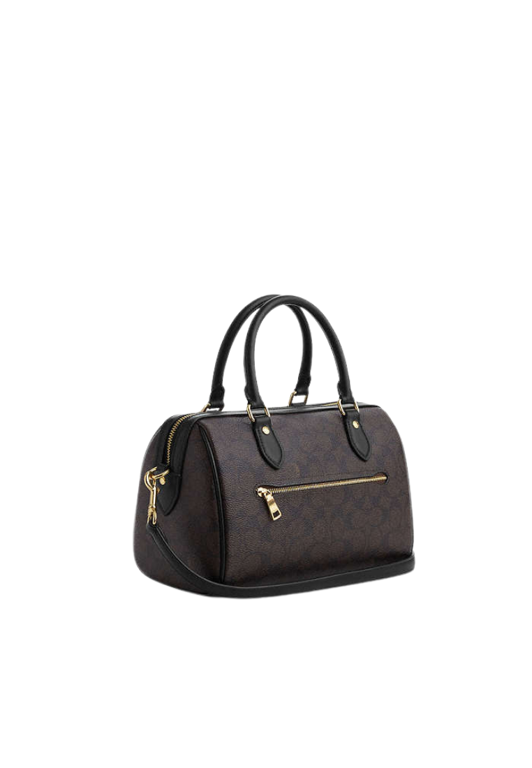 Coach Rowan Satchel Bag In Signature Canvas In Walnut Black CV961