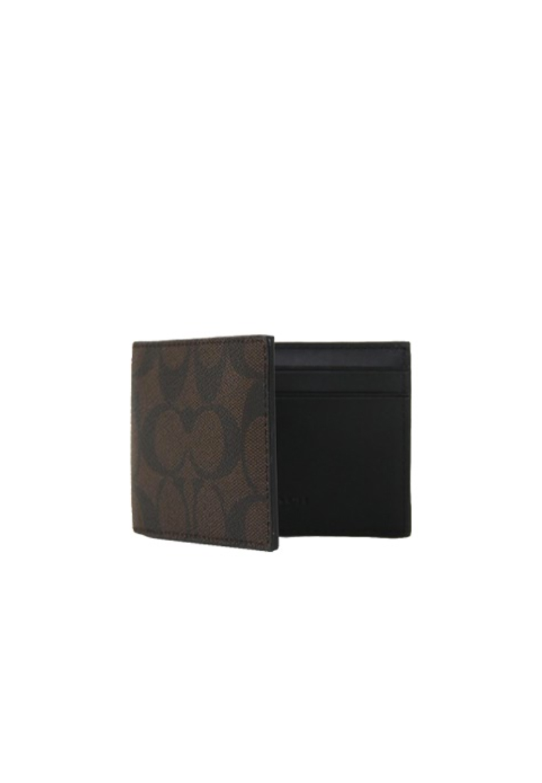 Coach Compact Billfold Wallet In Signature Canvas In Mahogany Black CM166
