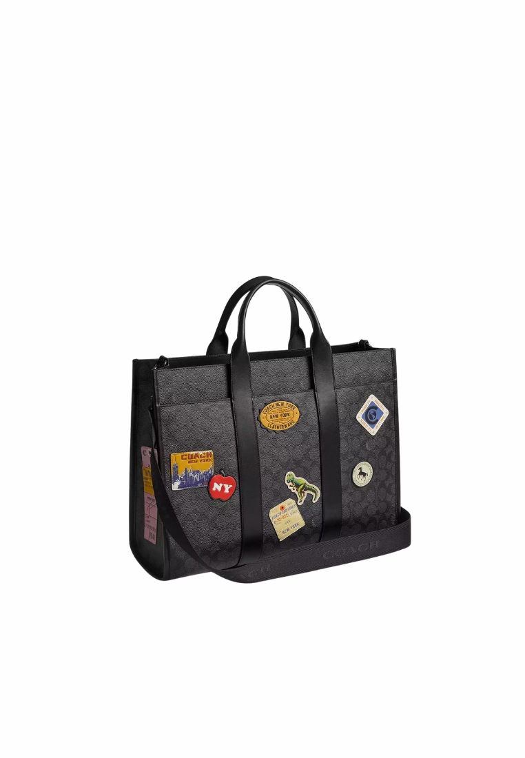 ( PREORDER ) Coach Wesley In Signature Canvas With Patches Tote Bag In Charcoal Multi CBF12