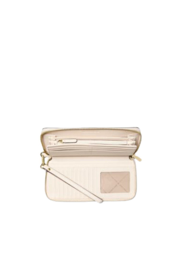 Michael Kors Jet Set Travel Large Signature Logo and Metallic Continental Wallet In Pale Gold 35F4GTVE7V