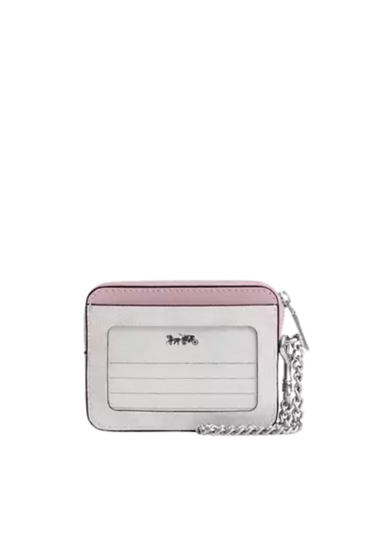 Coach Zip Signature Canvas Card Case In Chalk Carnation CW883