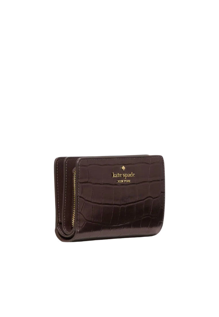 Kate Spade Madison Croc Embossed Medium Bifold Wallet In Hot Fudge KN223