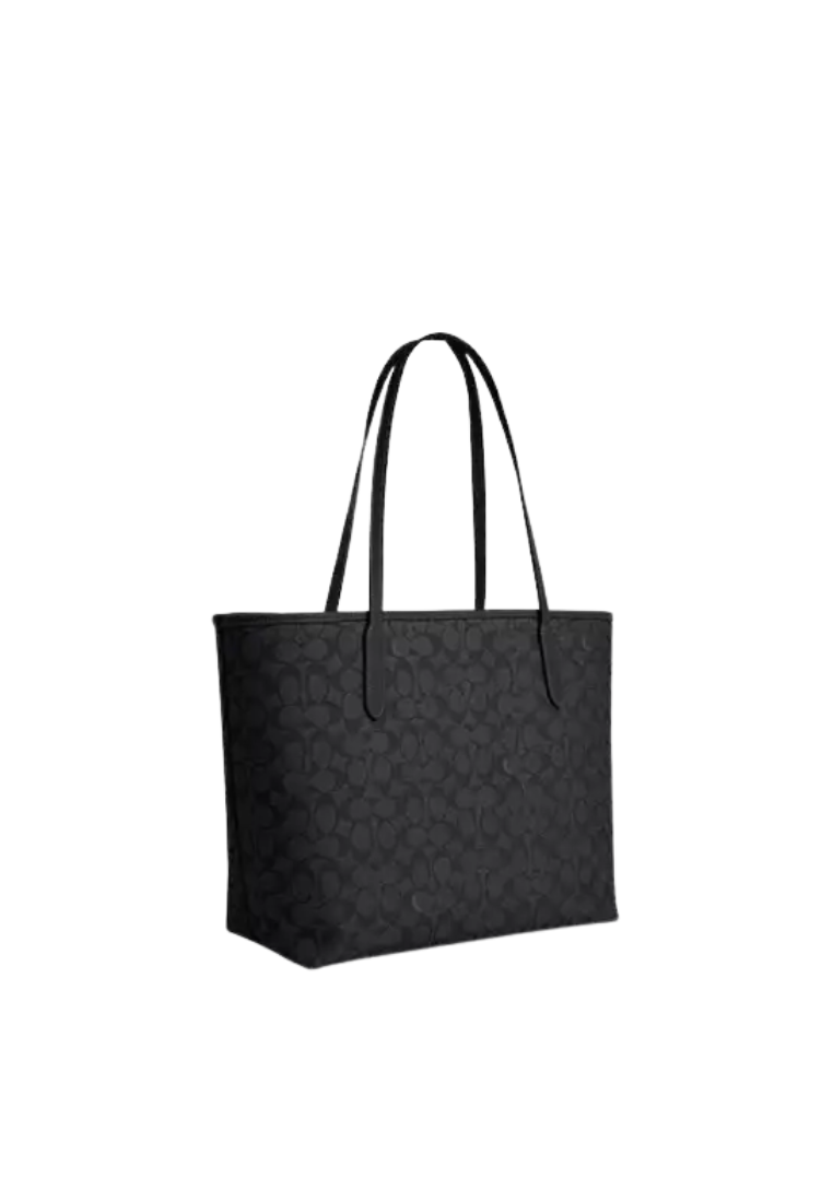 Coach City In Signature Canvas Tote Bag In Charcoal Black CV976