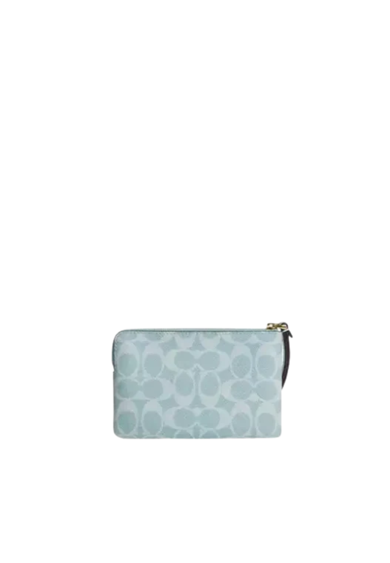 Coach Corner Zip Wristlet Signature Canvas In Light Blue CEY93