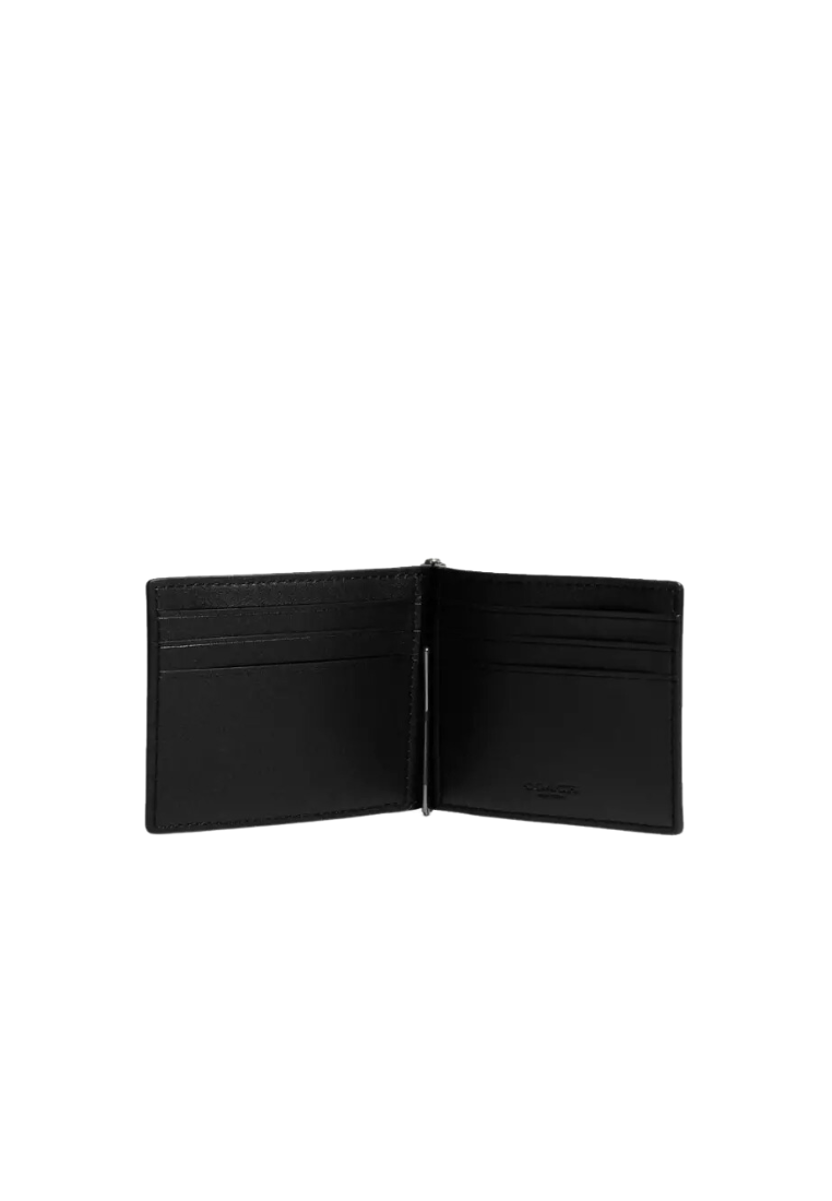 Coach Slim Money Clip Billfold Wallet CH086 With Signature Canvas In Charcoal Black