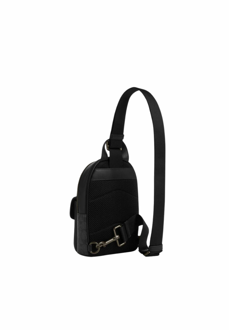 Coach Small Turnlock Crossbody Bag In Signature Canvas In Charcoal Black CAJ29