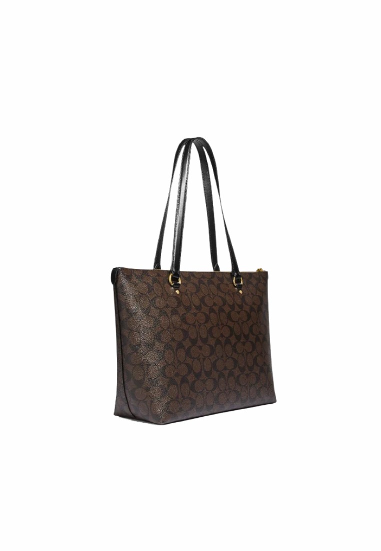 Coach Gallery Tote in Signature Canvas F79609 In Imitation Gold Brown Black