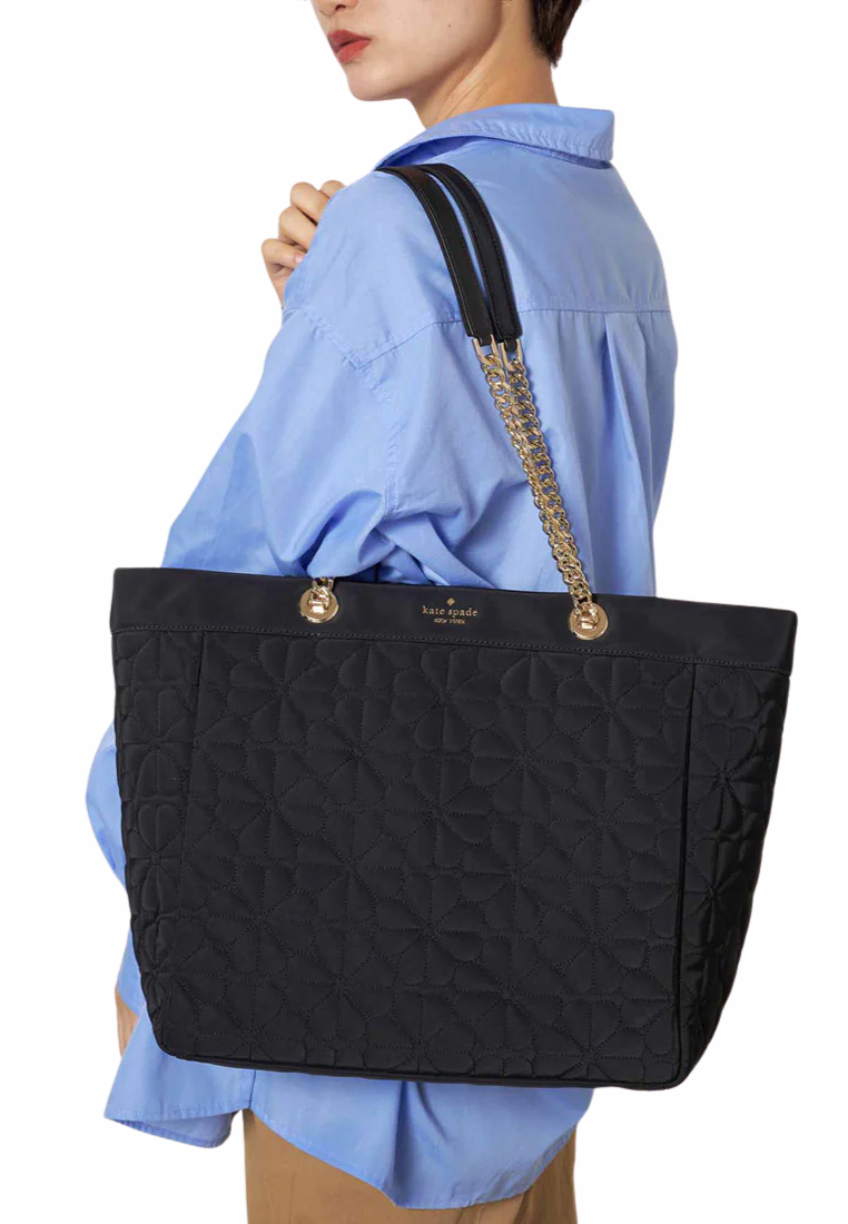 Kate Spade Spade Flower Quilted Fabric Xl Tote Bag In Black KK074
