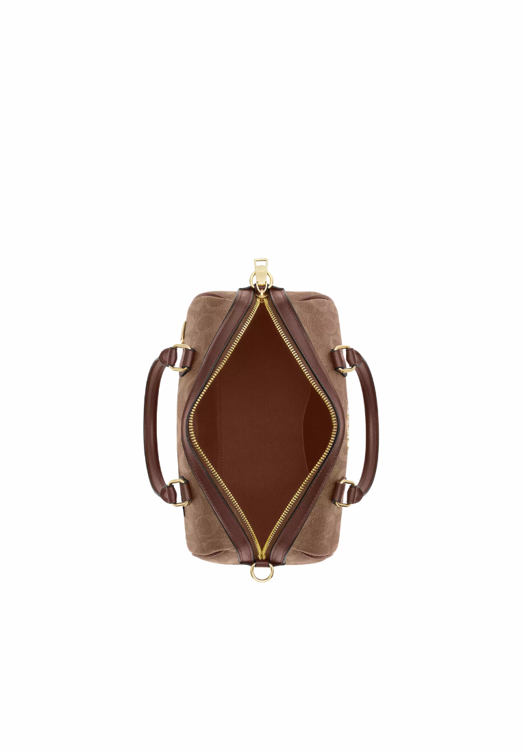 ( PREORDER ) Coach Rowan Satchel Bag In Signature Canvas Shoulder Bag In Tan Brown CV961