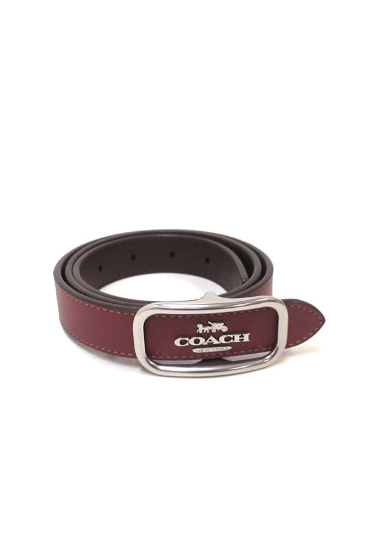 Coach Morgan Rectangle Buckle Belts In Silver Wine Oxblood CE969