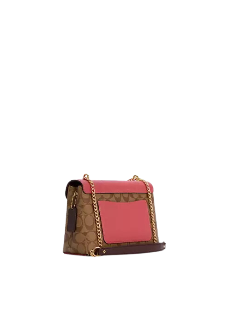 ( AS IS ) Coach Signature Tammie C6784 Shoulder Bag In Khaki Strawberry