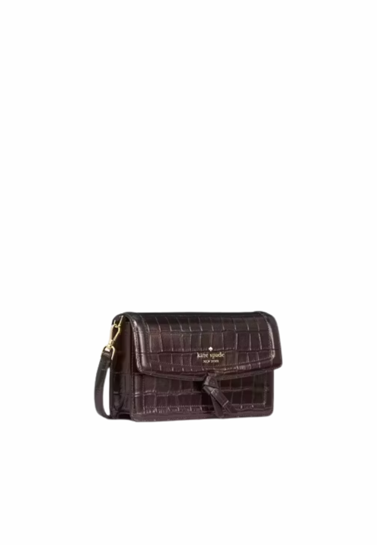 Kate Spade Knott Croc Embossed Mini Flap Crossbody Bag In Hot Fudge KN214