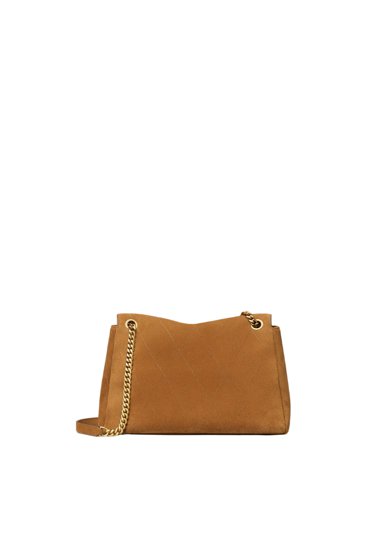 ( PREORDER ) Tory Burch Charlie Quilted Suede Shoulder Bag In Caramel 183357