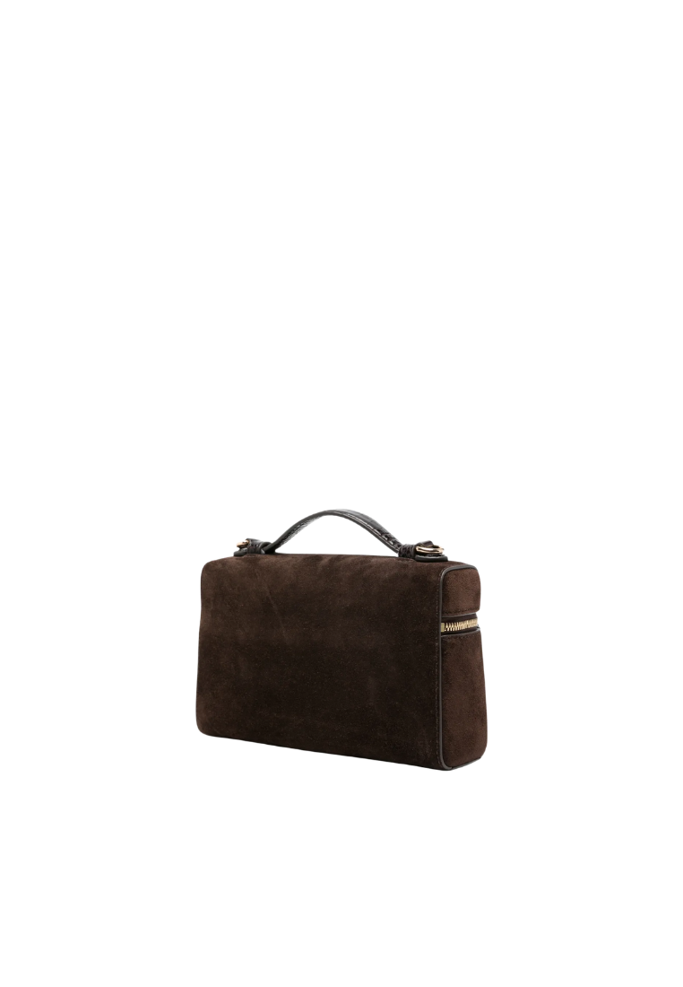 ( PREORDER ) Tory Burch Romy Suede Slim Top Handle In Dark Cocoa 186930