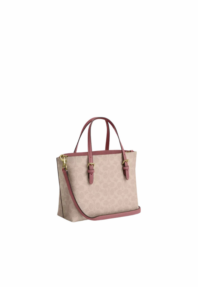 Coach Mollie 25 Tote Bag In Signature Canvas Heart Charm In Sand Peony CDF03