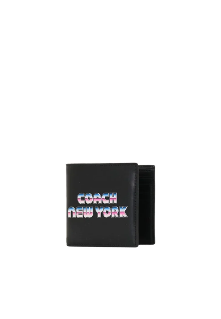 Coach Double Billfold C3412 With New York Graphic Wallet In Black