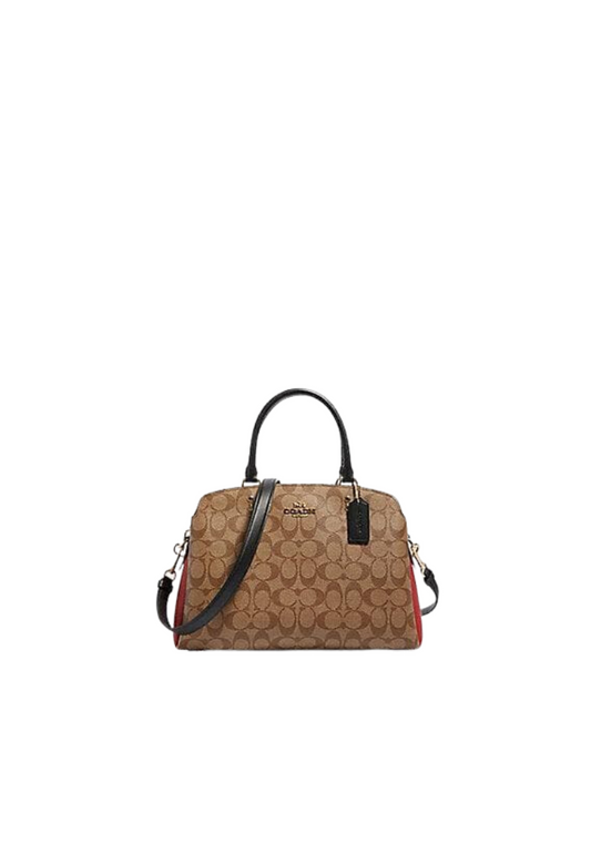 ( AS IS ) Coach Lillie Carryall Bag In Signature 91016 Khaki Multi