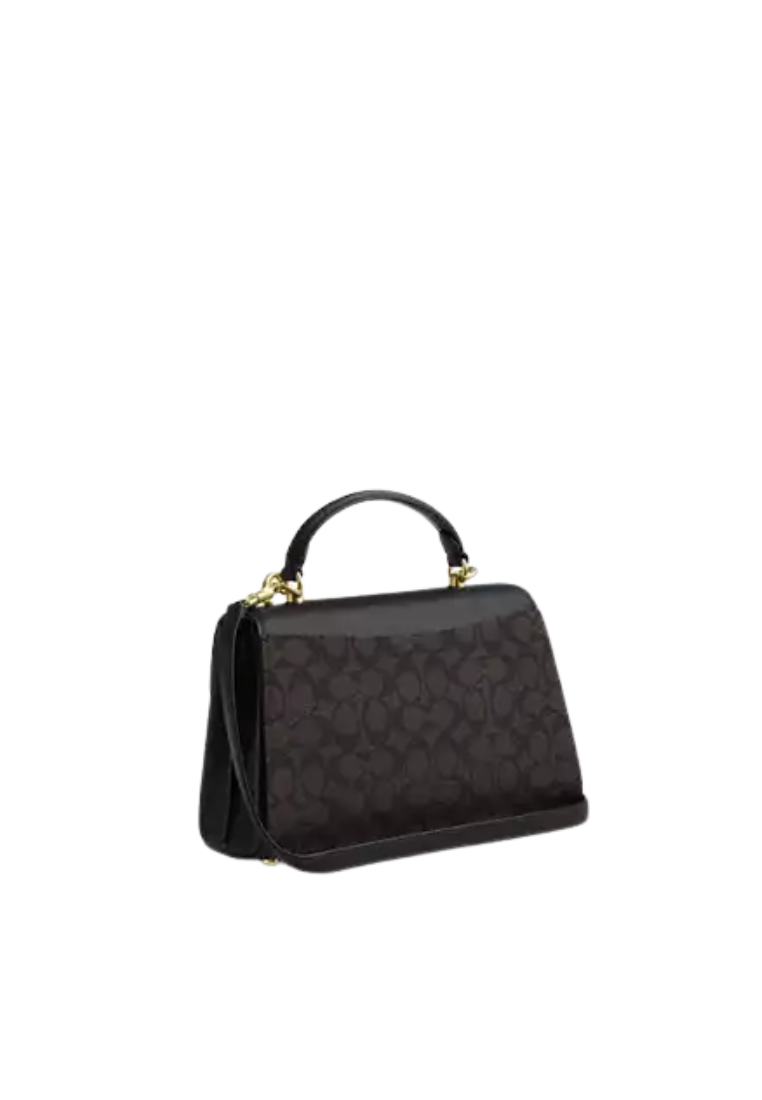 Coach Eliza Signature Canvas Top Handle Bag In Walnut Black CW012