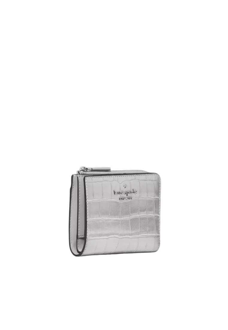 Kate Spade Madison Croc Embossed Small L-Zip Wallet In Silver KM622