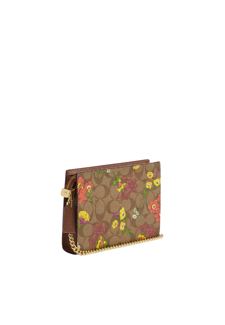 Coach Slim Signature Canvas Crossbody Bag With Floral Print In Khaki Multi CR240