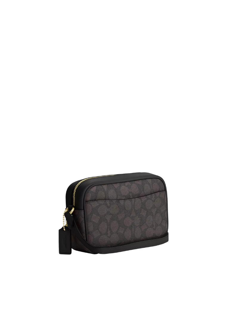 Coach Mini Jamie Camera Bag Signature Canvas In Walnut Black CZ186