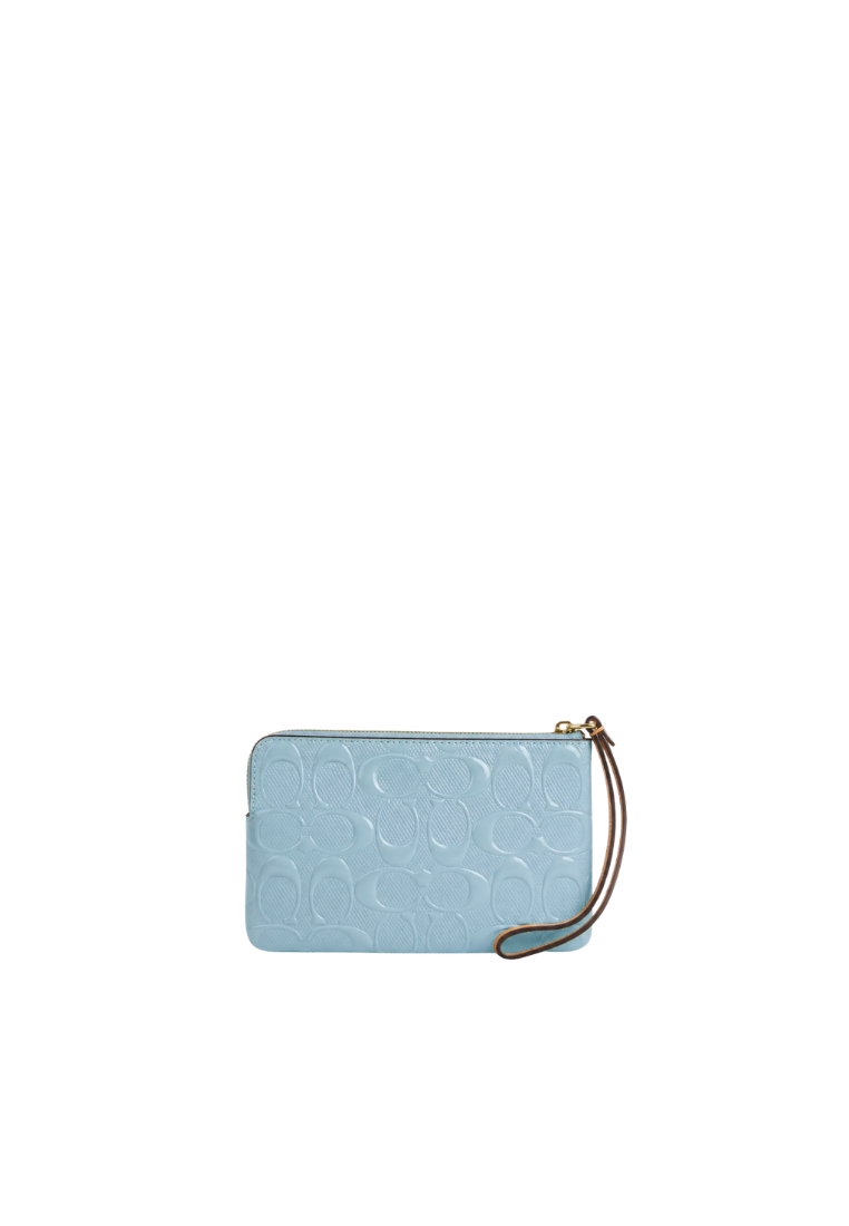 Coach Corner Zip Wristlet Signature Patent Leather In Light Blue CEX36
