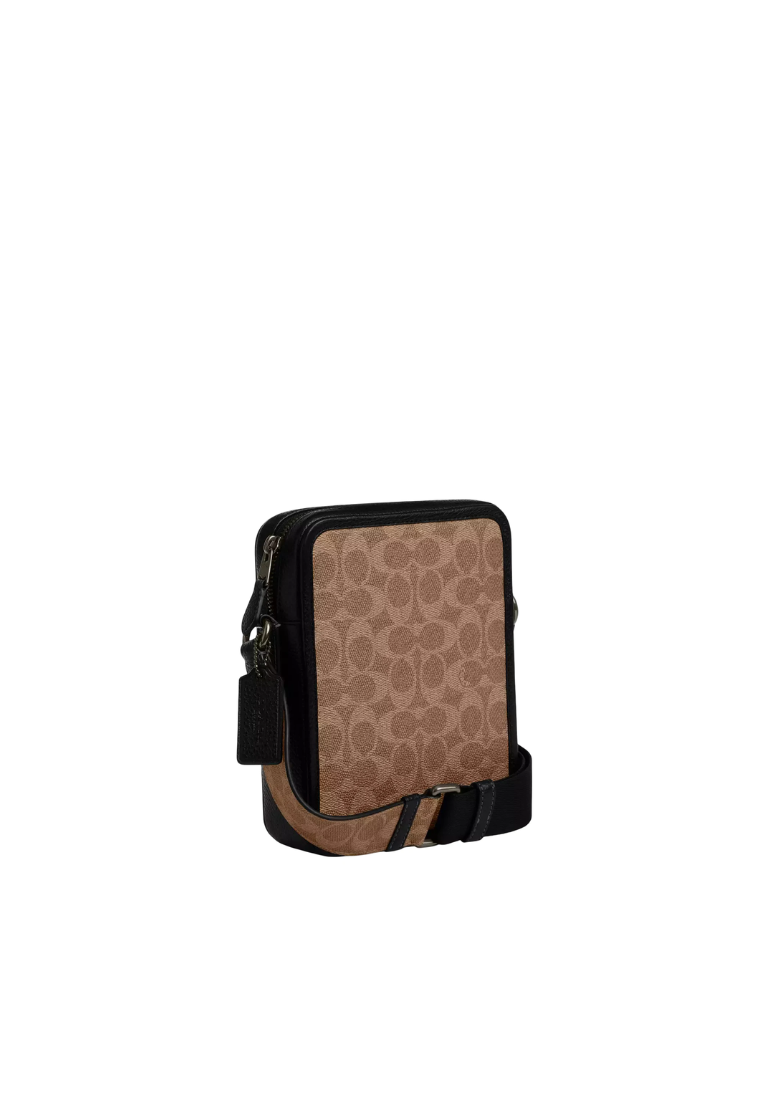 Coach Sullivan Crossbody Bag Signature Canvas In Tan Black CAT78