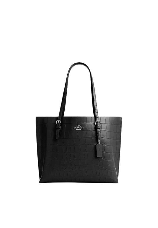 ( PREORDER ) Coach Mollie With Embossed Crocodile Tote Bag In Silver Black CW018
