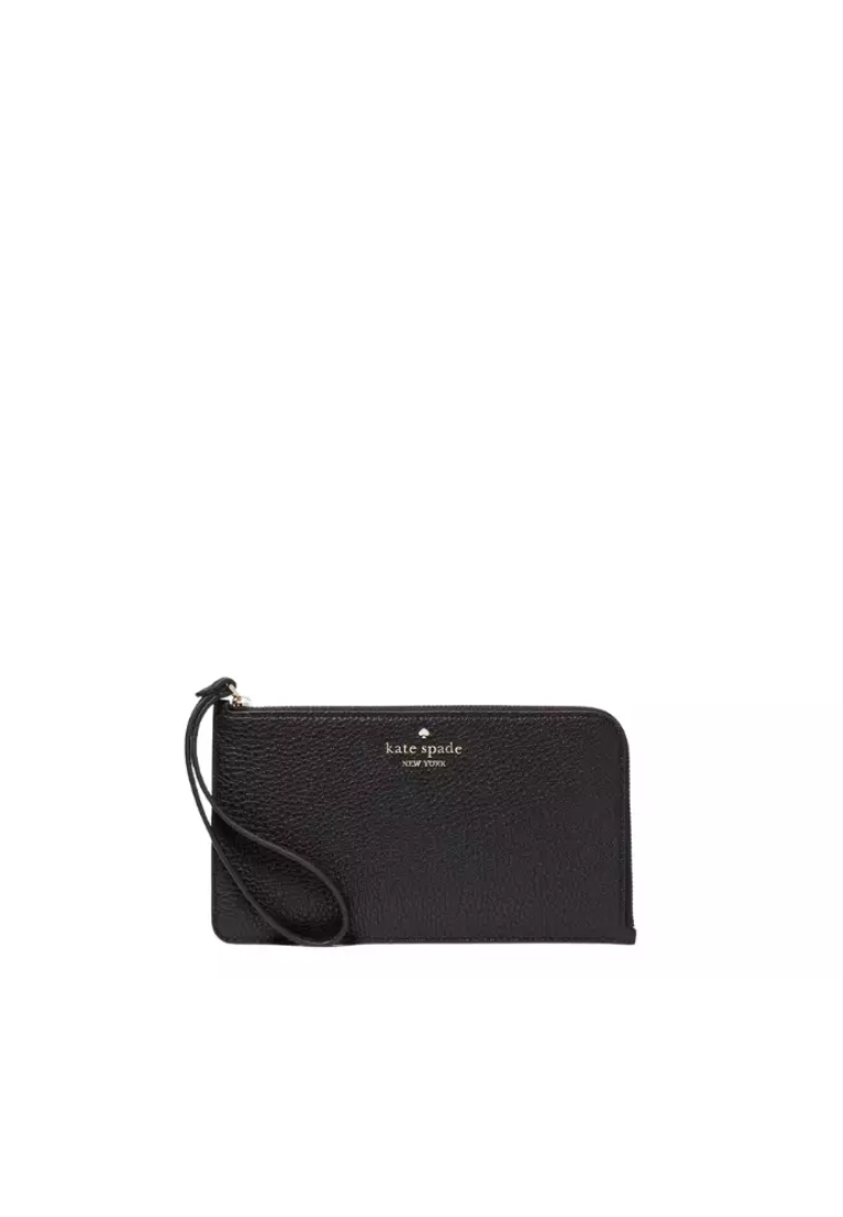 Kate Spade Lucy Pebbled Leather Medium L-zip Wristlet In Black KE574