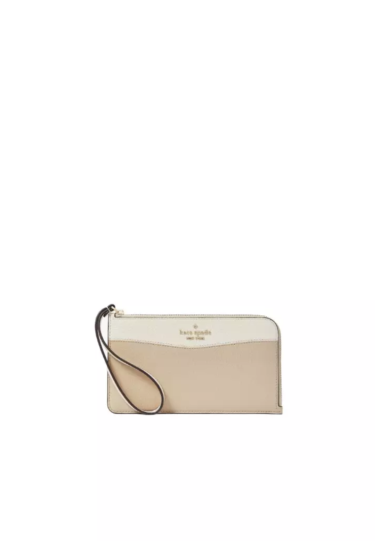 Kate Spade Lucy Pebbled Leather Medium L-zip Wristlet In Light Sand KE575