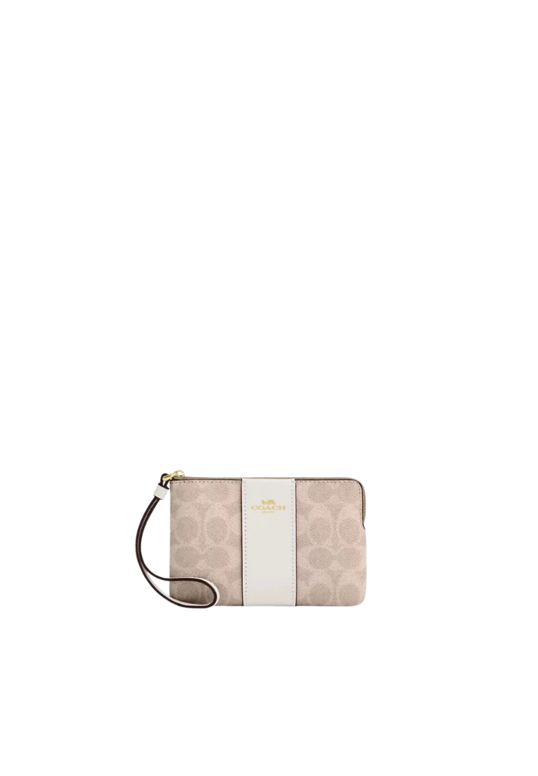 Coach Corner Zip Wristlet In Sand Chalk CW854