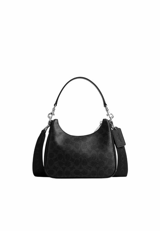 ( PREORDER ) Coach Nolan Hobo In Signature Canvas Shoulder Bag In Black Signature CCC89