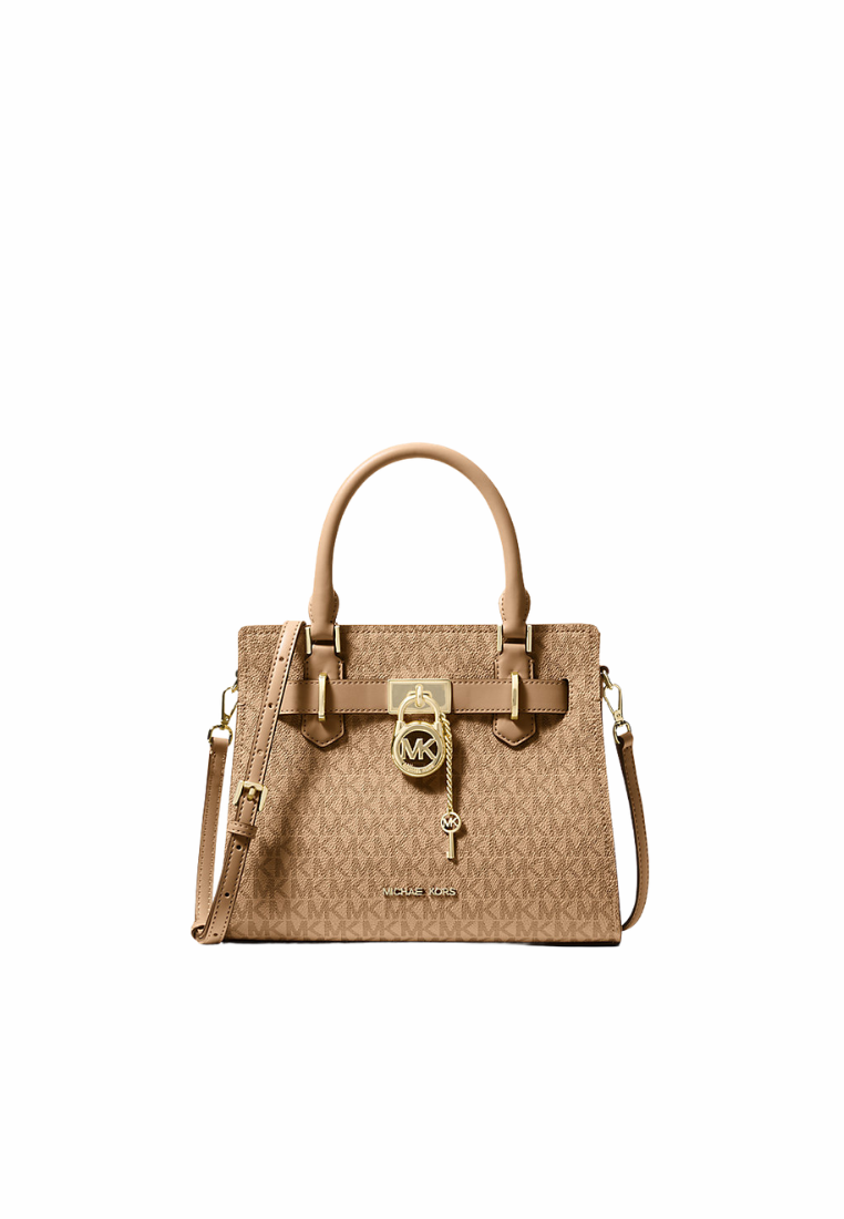 ( PREORDER ) Michael Kors Hamilton Small Signature Logo Satchel Bag In Camel 35S4GHMS1B