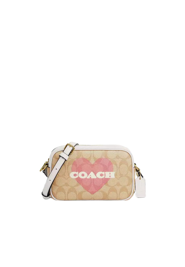 Coach Mini Jamie Camera Crossbody Bag In Signature Canvas With Heart Print In Light Khaki Chalk Multi CO939